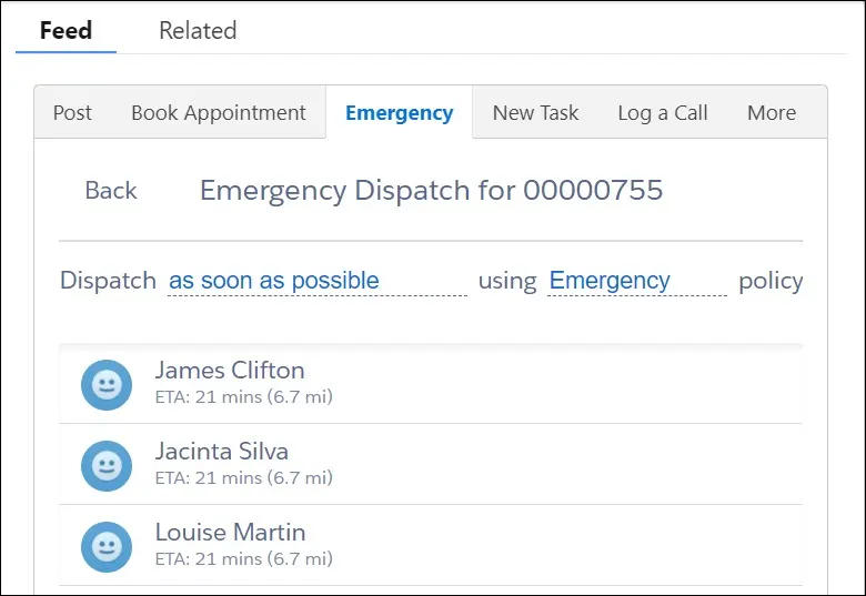 近くにいる候補者が表示され、James Clifton が選択されている地図。