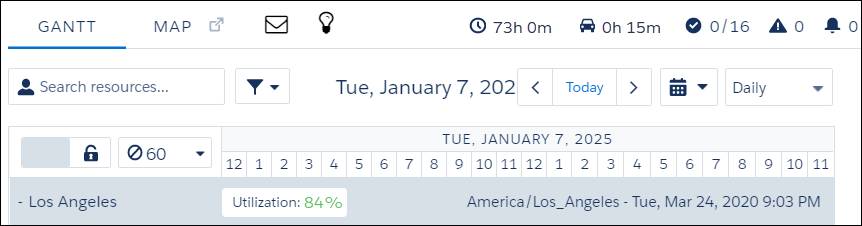Maria’s Gantt displaying the KPIs and utilization.