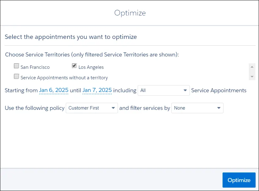 Optimize window with Maria’s values selected.