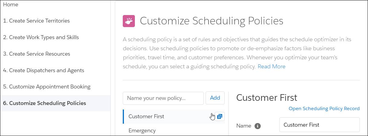 Customize Scheduling Policies with the clone icon selected.