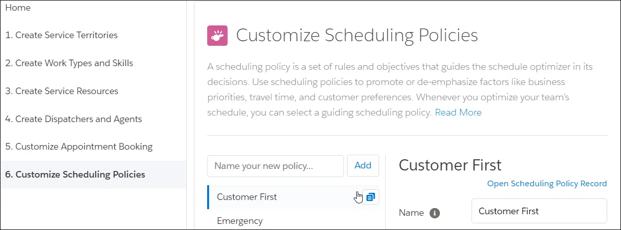 Customize Scheduling Policies with the clone icon selected.