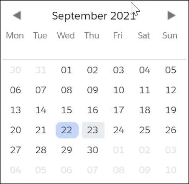 Gantt calendar with September 22, 2021 selected.