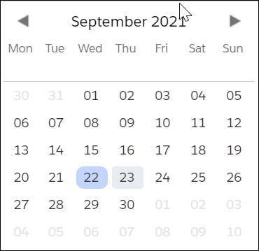 Gantt calendar with September 22, 2021 selected.