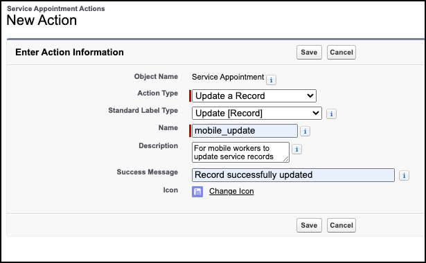 New action to update records for field workers.