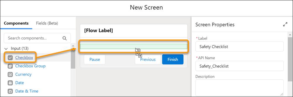 Dragging the checkbox to the Flow Label area.