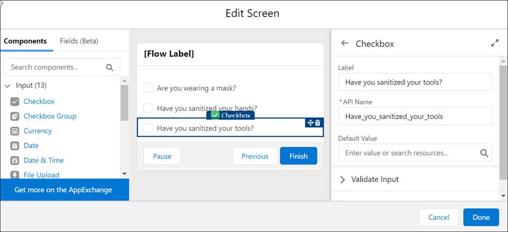 Flow containing the checkboxes.