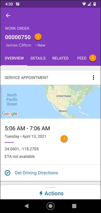 Details of James’s service appointment.