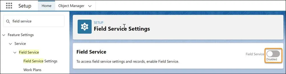 Field Service Settings page