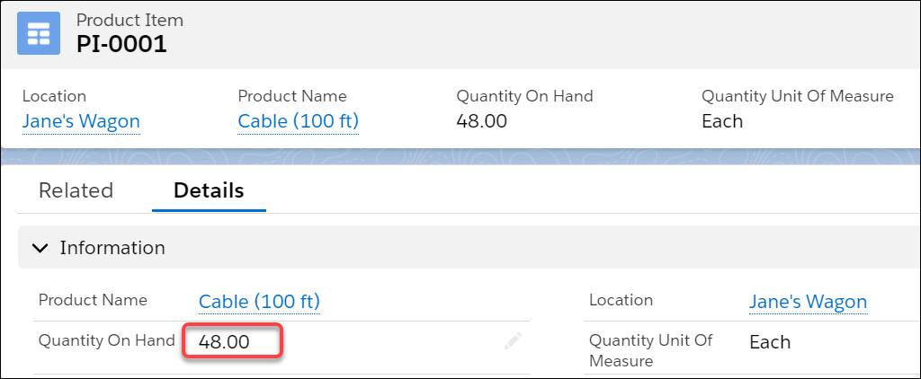 Product item object automatically tracks consumed parts.