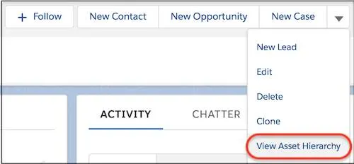 View Asset Hierarchy action in asset dropdown action menu
