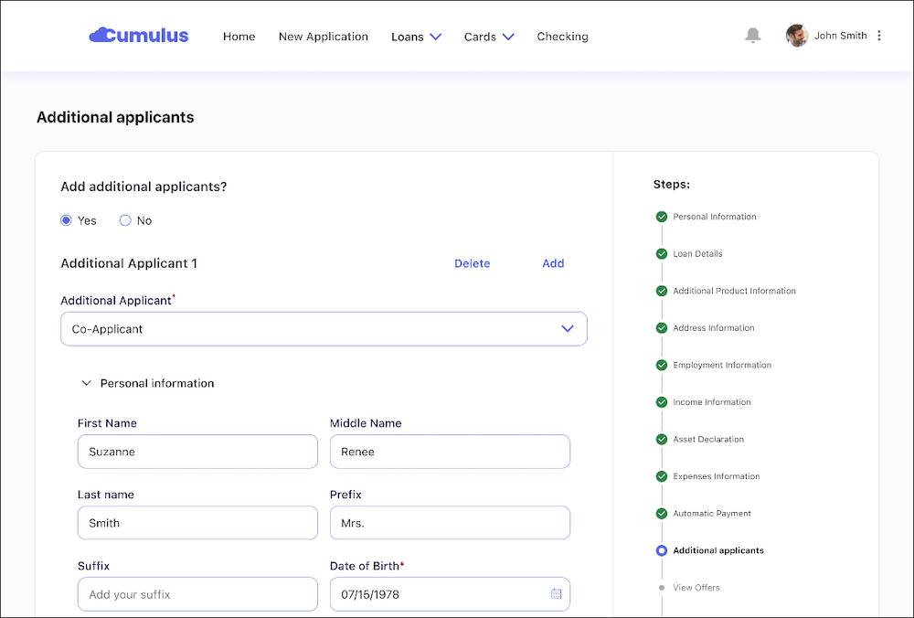 An application form on an Experience Cloud page.