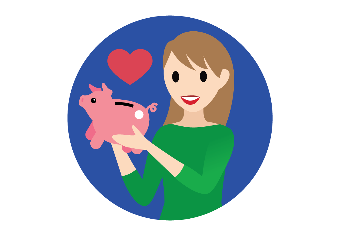 Salesforce-Mitarbeiter mit einem Sparschwein.