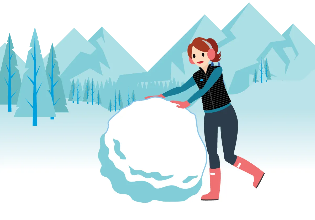 Salesforce-Mitarbeiter beim Rollen eines Schneeballs.