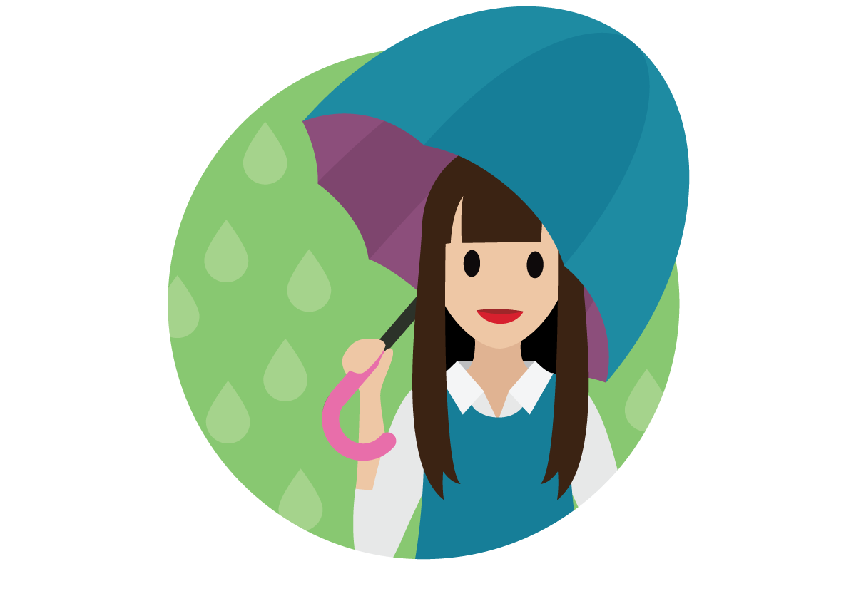 Salesforcelandian using an umbrella to shield from the rainy day.