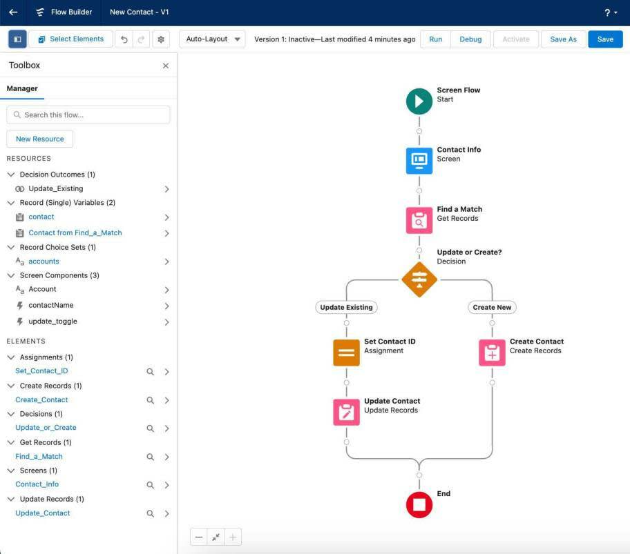 A sample flow in Flow Builder.