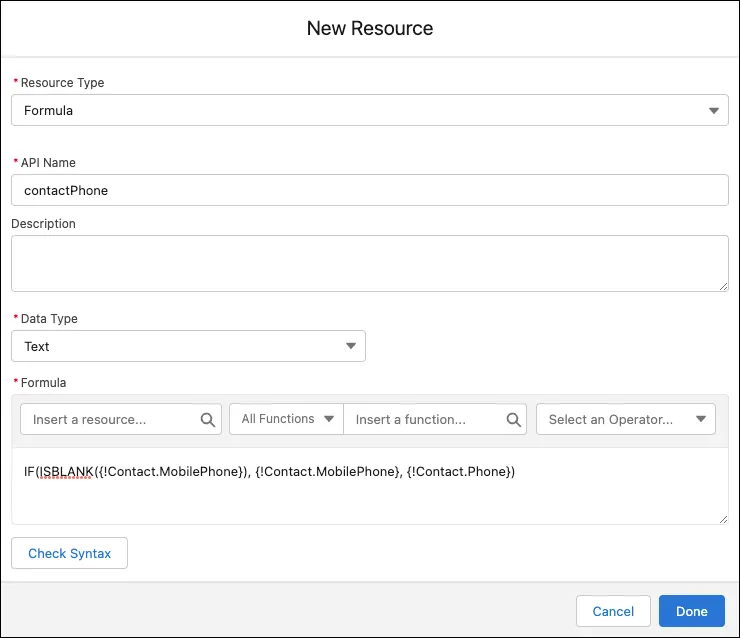 The New Resource window, showing the creation of a formula.