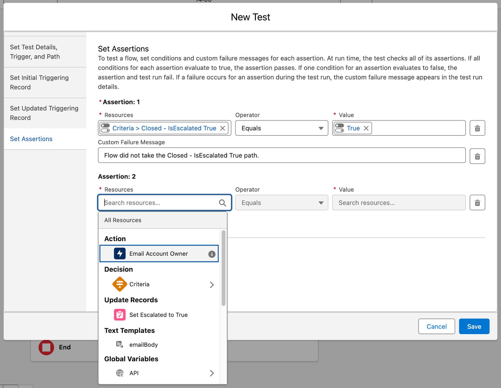 手順 4a に対応する [New Test (新規テスト)] ウィンドウ。