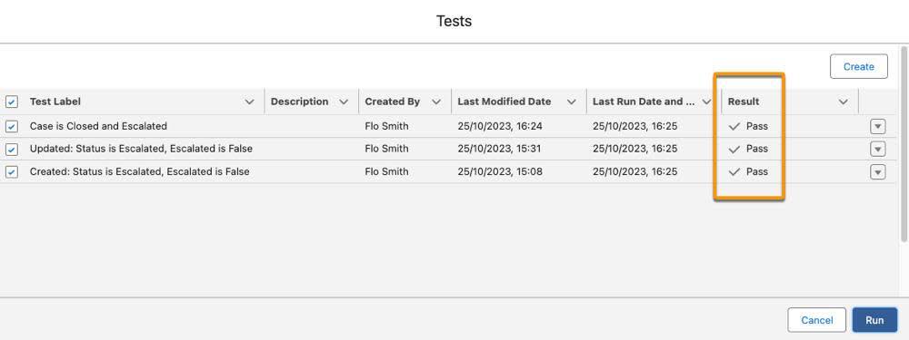 3 つすべてのテストが合格していることを示す [Tests (テスト)] ウィンドウ。