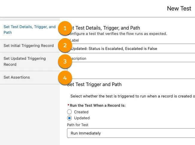 The New Test Window that corresponds to the list of parts detailed in the following descriptions.