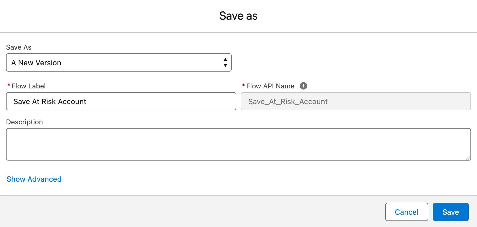 The Save As window, with A New Version selected.