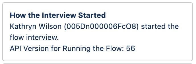 Detalles de depuración que muestran cómo se inició la entrevista de flujo.