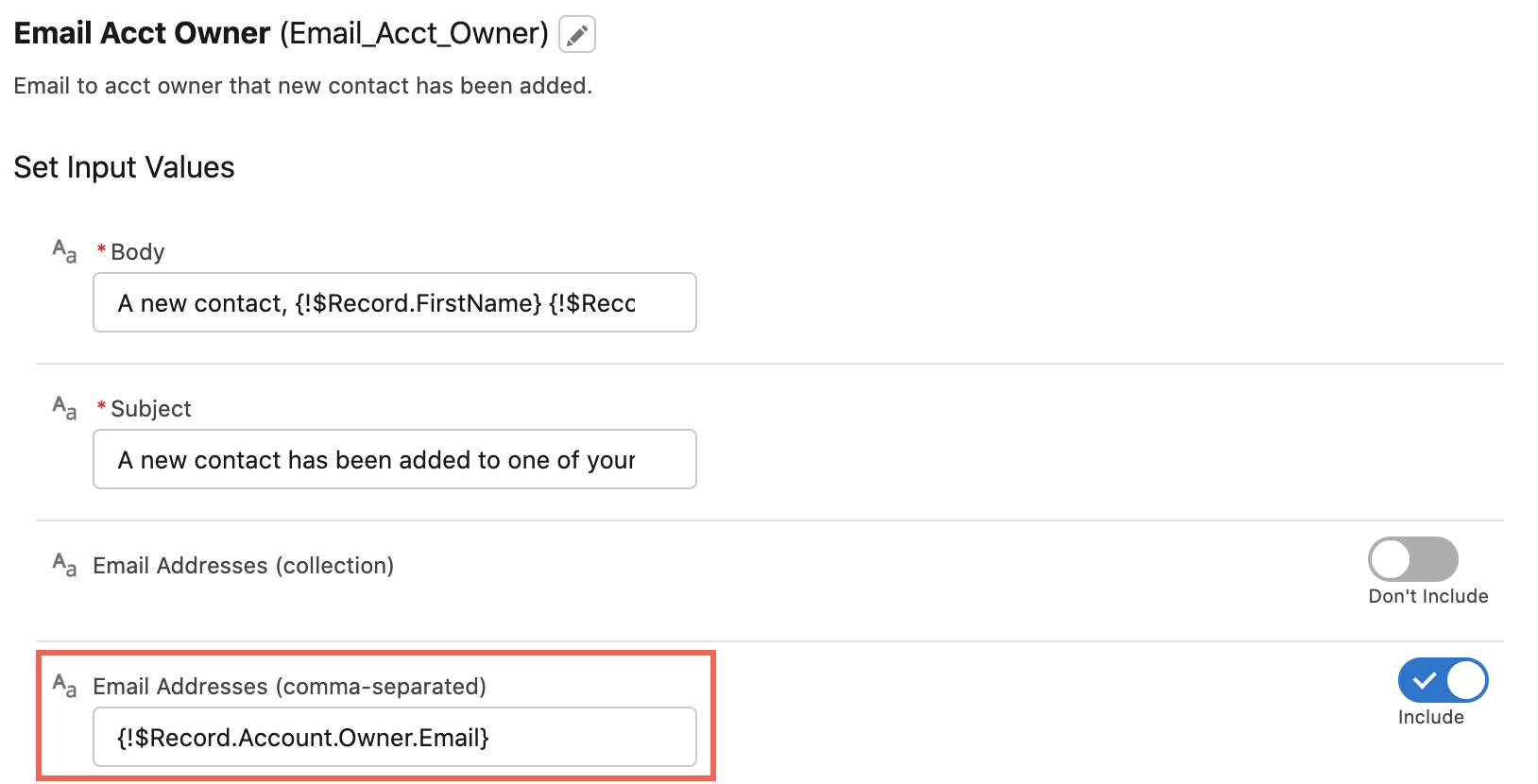 Email Addresses with variable information added.