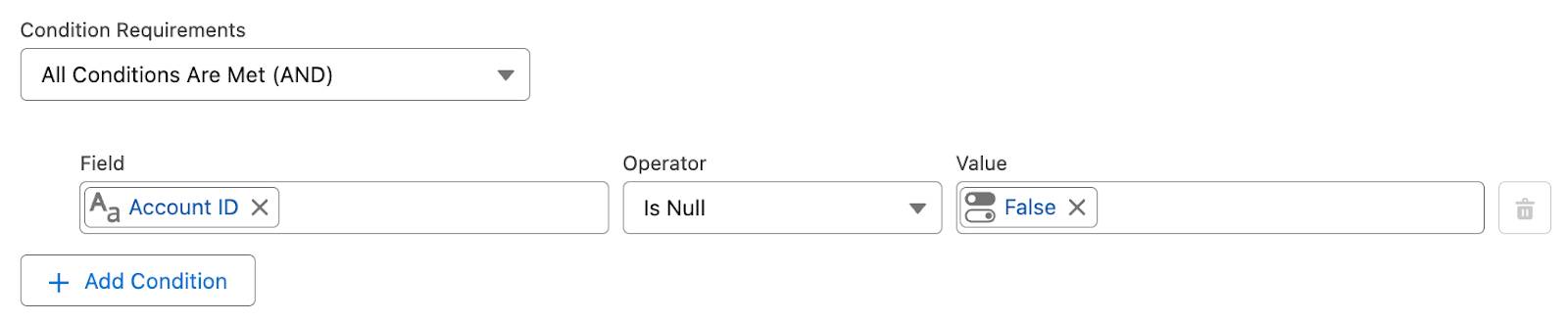 Condition Requirements added to the Start element.