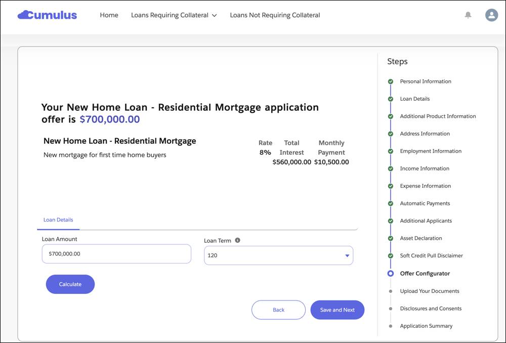 An Omniscript step with an offer for a residential mortgage.