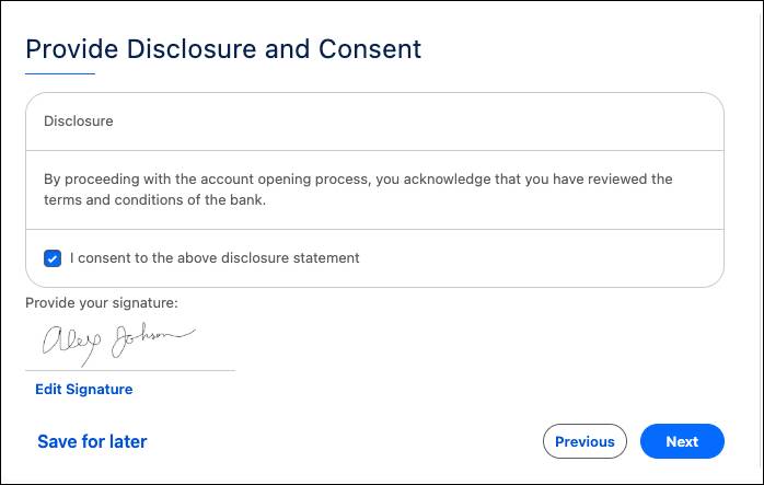 A signed consent in an application form.