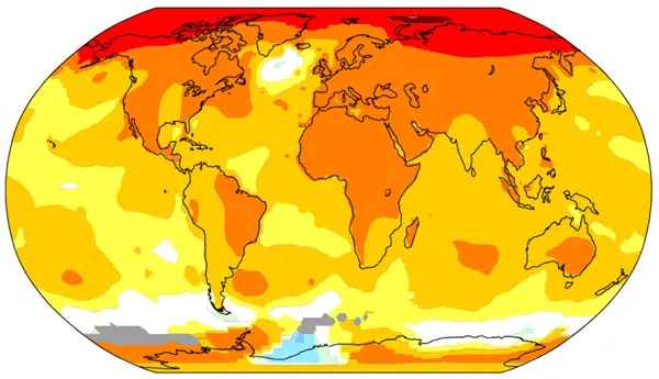 Colored map showing temperature.