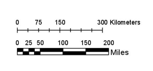 Scale bars with distance conversions.