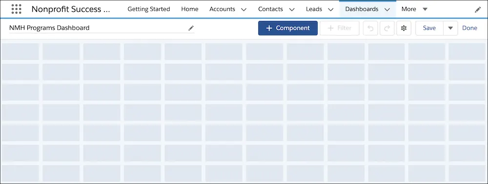 A blank dashboard grid.