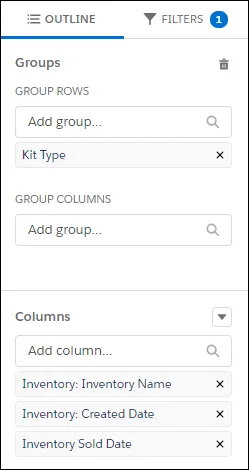 Adding Kit Type in the Outline tab as the way to group rows in the report.