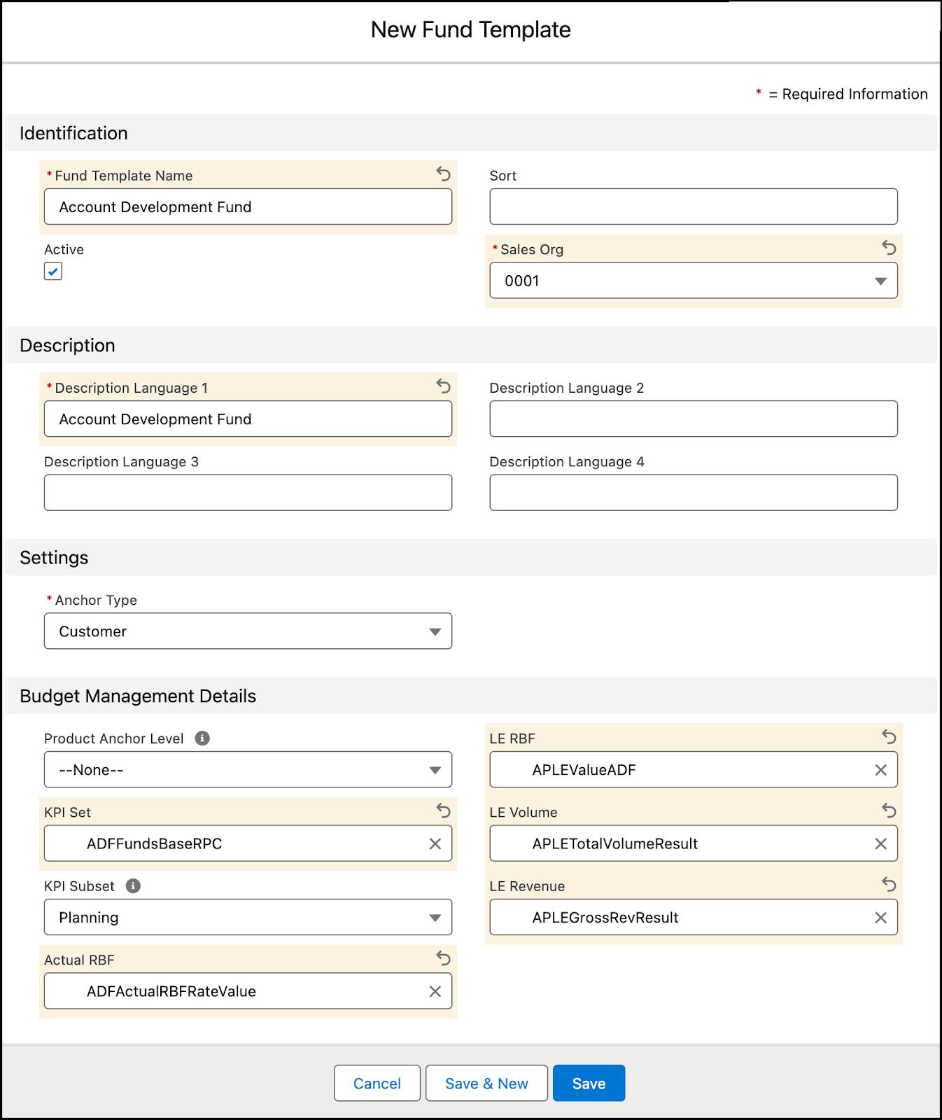 The New Fund Template window showing the options to create a fund template.