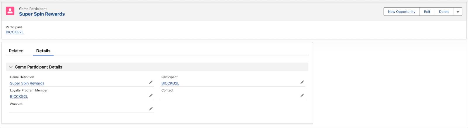 A Game Participant record with member and game details.