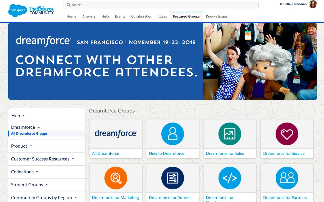 显示Dreamforce组的Trailblazer社区页面。