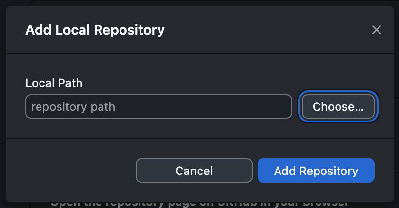 Choose(선택)가 강조 표시된 Add Local Repository(로컬 저장소 추가) 창