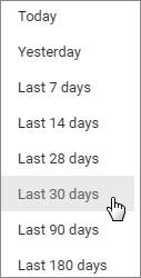 Date picker with “Last 30 days” selected