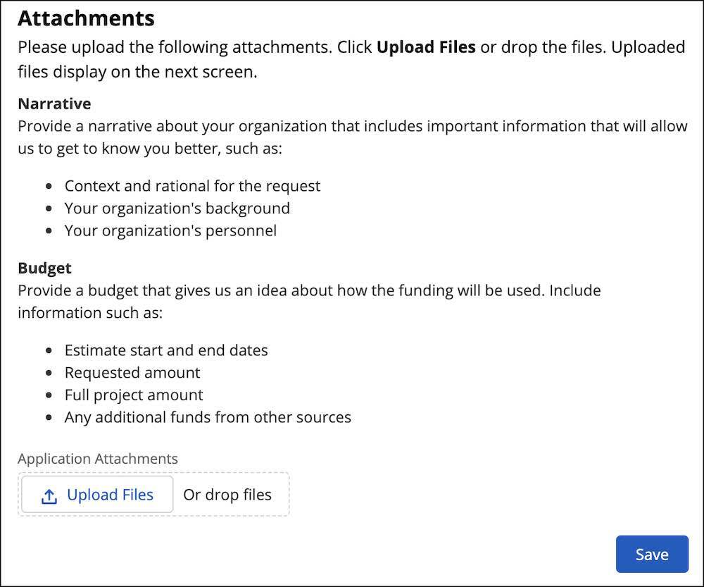 The attachment upload area of the application form