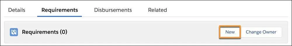 The New button on the Requirements related list