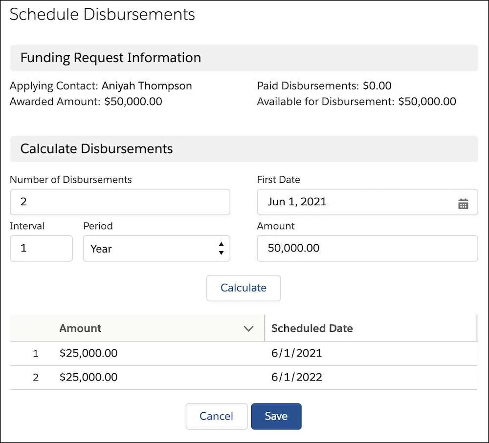 Calculated disbursements