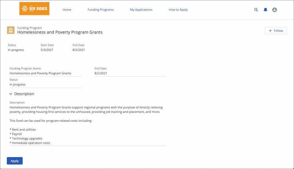 A Funding Program page