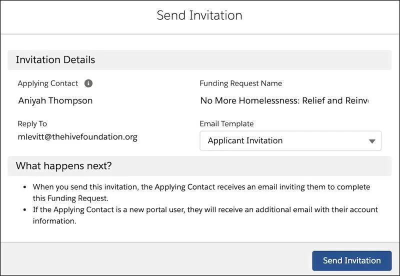 The Send Invitation interface