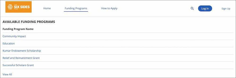 The Funding Programs page
