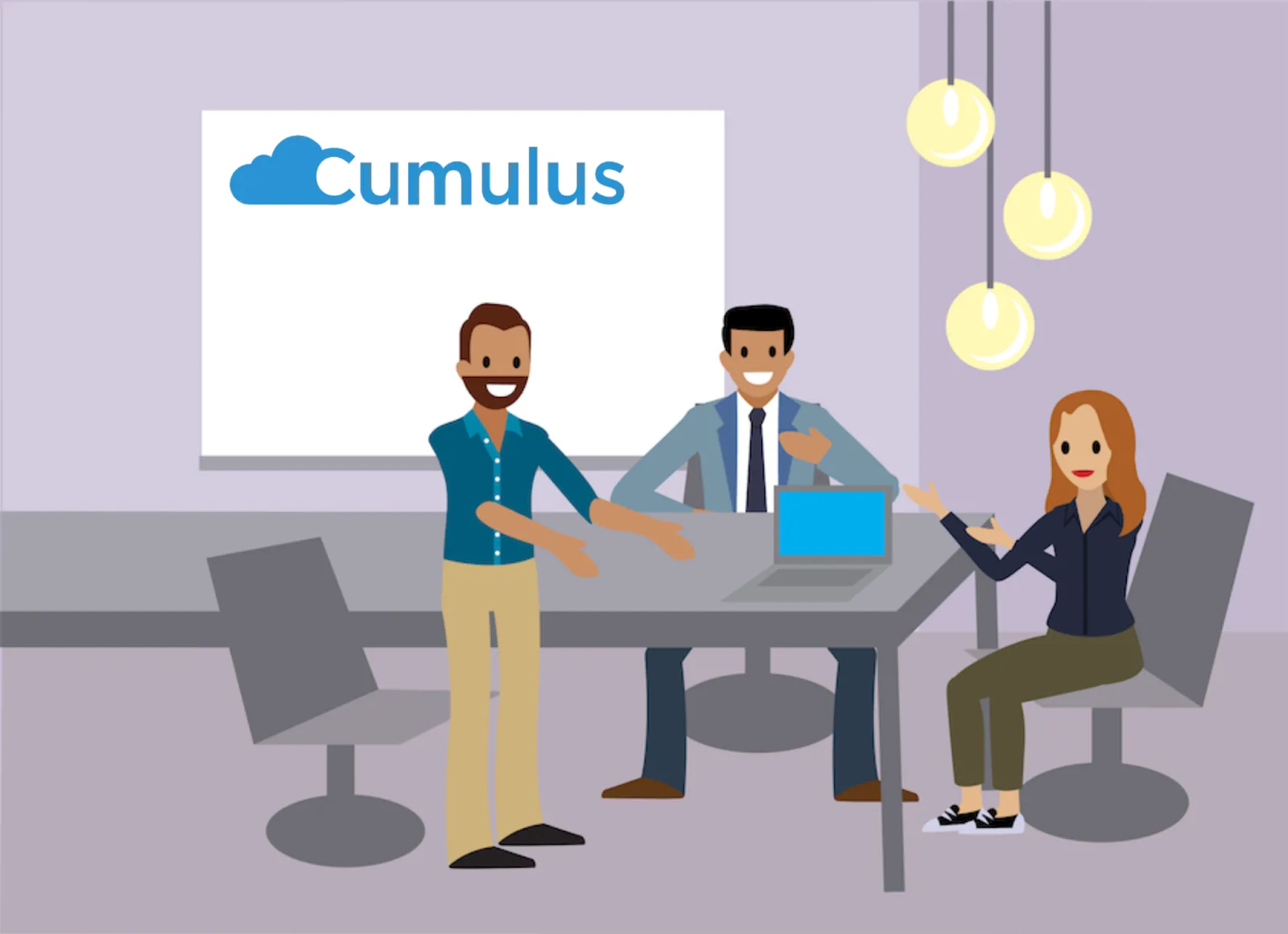 Employees collaborate at Cumulus, the insurance carrier.