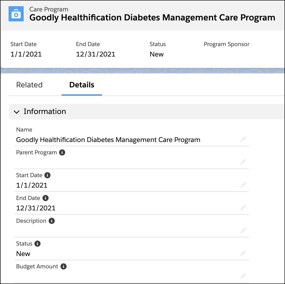 New care program corresponding to the preceding steps