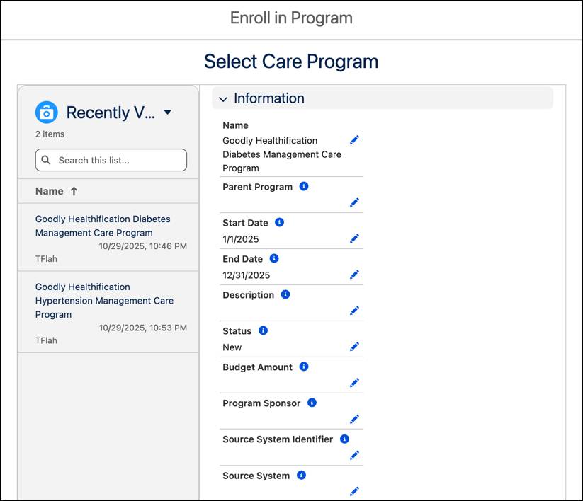 Select care program corresponding to the preceding steps