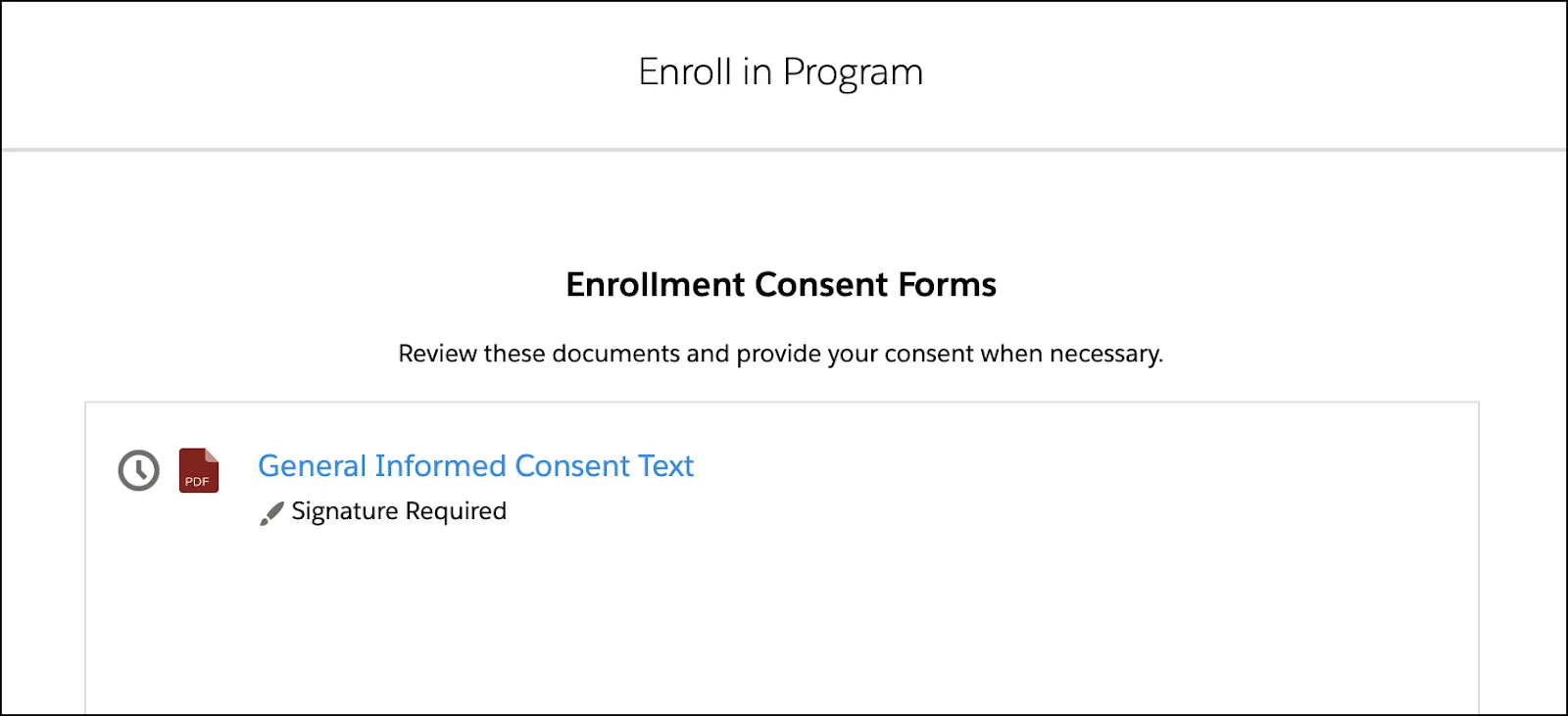 Enrollment consent forms corresponding to the preceding steps.