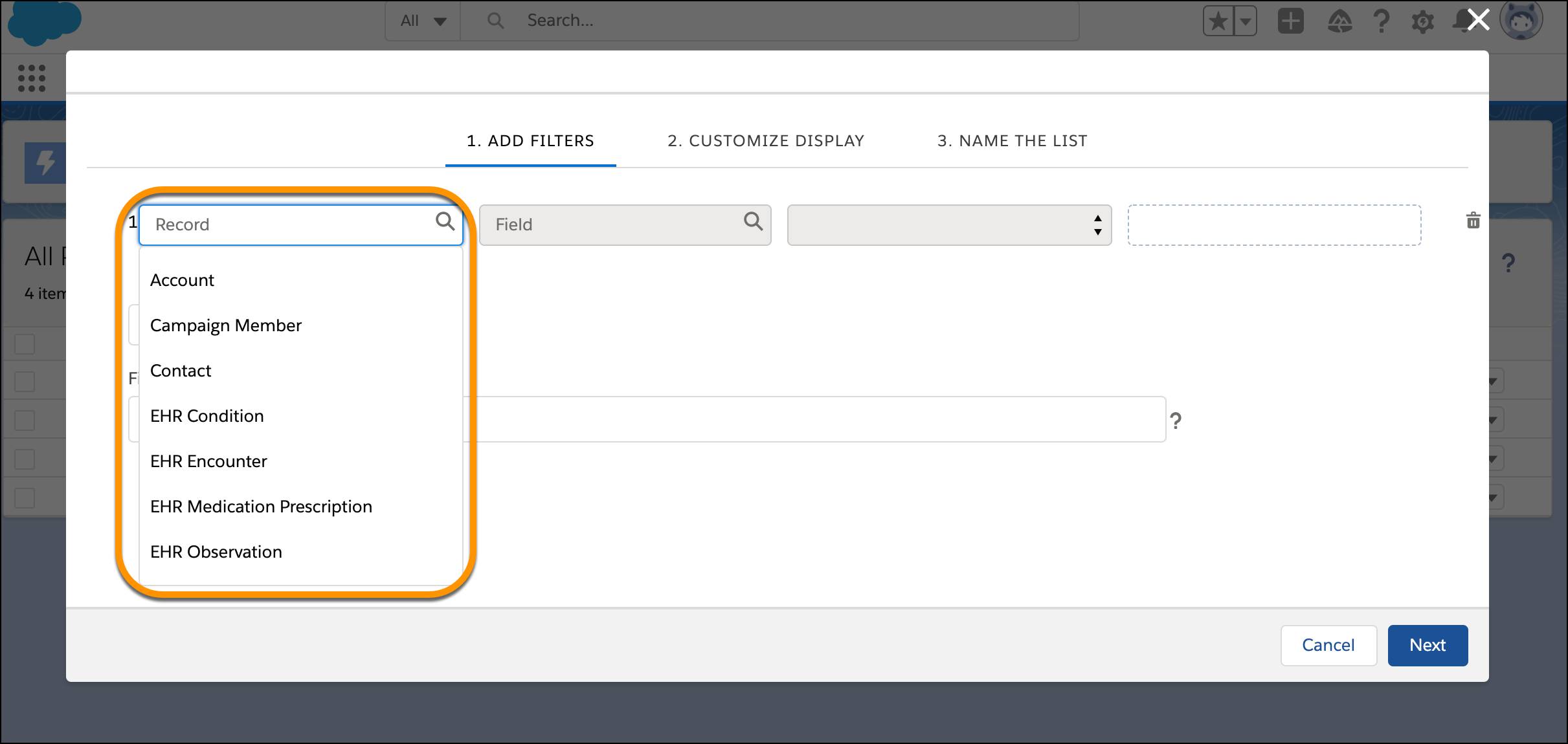 List of objects to create a patient list filter.