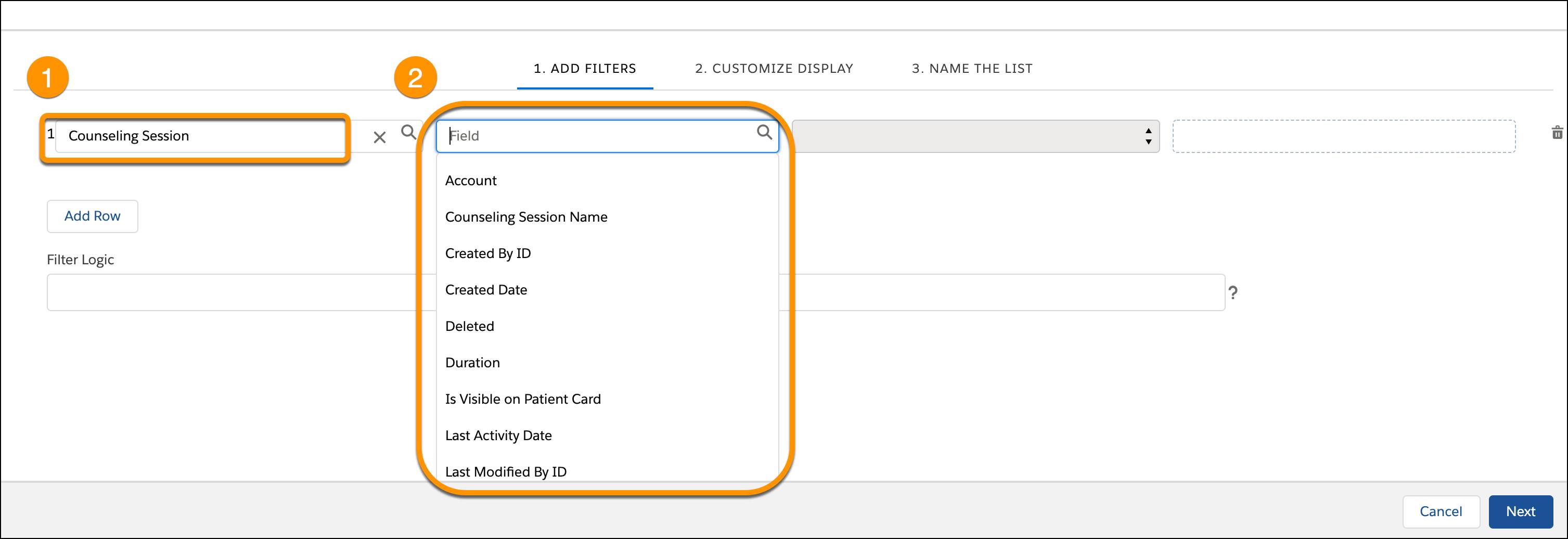 Adding fields from Counseling Session object to create a patient list.